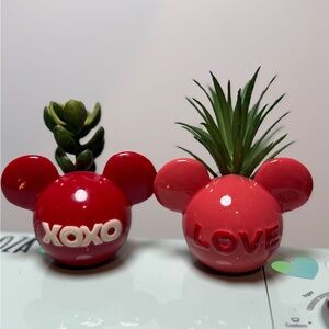 Disney Red Ceramic 'LOVE' and 'XOXO' Ear-Accented Planter Set